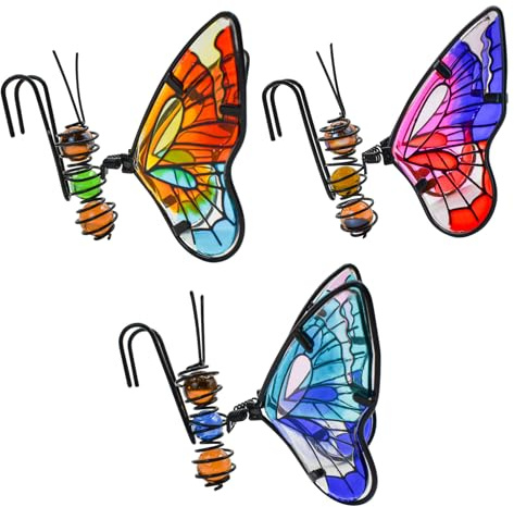 3pcs Butterfly Decorations for Flower Pots, Colorful Hanging Butterfly | MrMrKura Decorative Butterfly for Outside, Butterfly Hanging Ornaments Pot Huggers for Garden Yard Fence Outdoor Decor