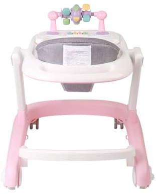 Lauflernhilfe mitwachsend, Lauflernhilfe mit Aktivitäten, verstellbar, Aktivitätsbogen verstellbar mit Spielzeug, für Babys von 6 bis 12 Monaten, 60 x 55 x 70 cm, Rosa