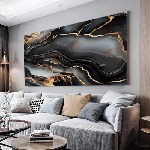MKBKLI Wandbilder Dekoration Wohnzimmer Schwarz-Weiß-Marmor-Muster 80x160cm | Bilder auf Leinwand Leinwandbild Schlafzimmer Küche Deko Wand Kunstdruck Art Groß XXL Wanddeko Bild Wall Decor Canvas