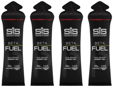 SIS Beta Fuel Energy Gels for Cycling Running Triathlon - Dual-Source Carbohydrate Blend - 40 g of Carbs - Gluten-Free - Informed Sport Certified - 4 Pack (4 Pack, Strawberry & Lime)