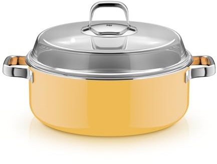 WMF Fusiontec Mineral Pro, Schmortopf mit Deckel, 28 cm, langlebiges, kratzfestes Material, Bräter mit Deckel, für alle Herdarten geeignet, Made in Germany, Mango Yellow, 0519125290
