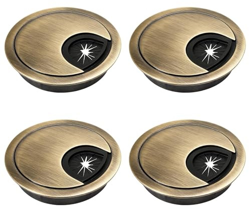 HO2NLE 4Pcs 60mm Desk Cable Grommets, Bronze Desk Plug Hole Cover, Computer Desktop Grommets Cable Management Wire Organizers, Round Table Hole Cover for Home Office Desktop Cables