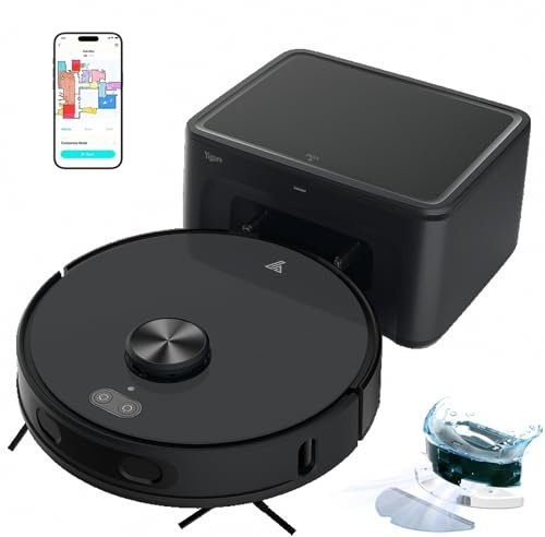 Yigars Robot Aspirateur Laveur avec Station jusqu'à 8000Pa Autonomie 220min | 70 Jours Vidage Automatique, Anticollision, Navigation LiDAR & Cartographie, Connecté par Alexa/APP pour Sols Durs, Noir