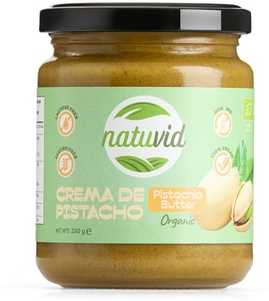 Crema de Pistacho Orgánica Natuvid 250 g | 100% Pistachos | BIO Naturales | Sin Azúcar, Sin Gluten y Sin Lactosa | Vegana | Conserva su Sabor y Aroma | Ideal para Desayunos, Bowls, Yogures y Postres