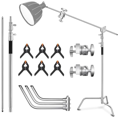 NBYTLT Heavy Duty C Stand with Boom Arm, 152.5cm-336cm Adjustable Height | Photography Light Stand with 129cm Holding Arm, C-type Photography Light Holder, for Reflector, Studio Monolight, Softbox
