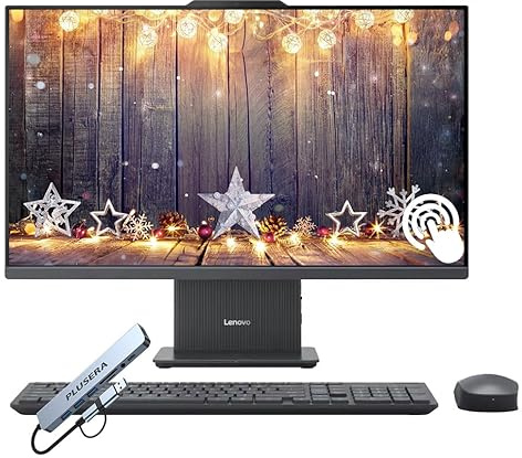Lenovo IdeaCentre Ordinateur de bureau tout-en-un à écran tactile FHD de 27, processeur Intel Core i7 10 cœurs, 32 Go de RAM DDR5 2 To SSD, Windows 11, clavier et souris sans fil avec concentrateur 8