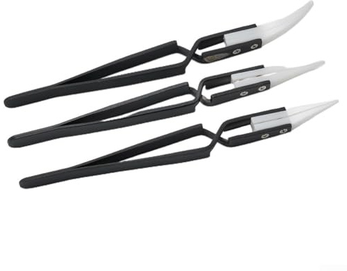 Besttoolifes Confezione da 3 pinzette inverse in ceramica non conduttiva con punte in zirconia, antistatiche, resistenti al calore, per saldatura elettronica e lavoro