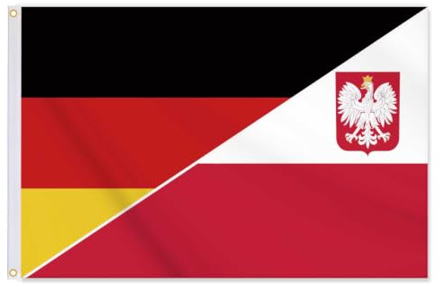 2x3 FT Polish Deutschland Flagge,Mittelgröße polnisch Flaggen,24x36 Zoll doppelt gedrucktes dauerhaftes Banner,150D dicke Polyester-Outdoor-Dekorationen mit 2 Messing-Grommet(Poland Eagle+DE,M)
