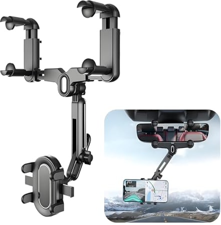 Figtacico Rückspiegel Handyhülter – 4-Klauen Anti-Wackel Halter 360° drehbar ausziehbar & verstellbar universal passend für Handys von 4–7 Zoll