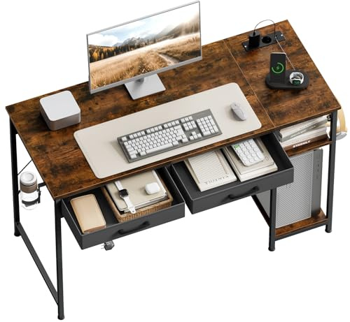 WOLTU Mesa Escritorio con 2 Cajones y 2 Estanterías, 120x51x75 cm