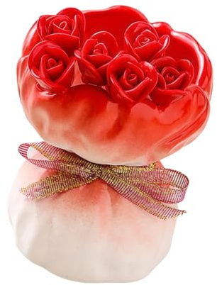 our fave Grazioso contenitore in ceramica a forma di rosa con/senza 6 forchette, ideale per feste e regali, vaso portatile forchette per fiori