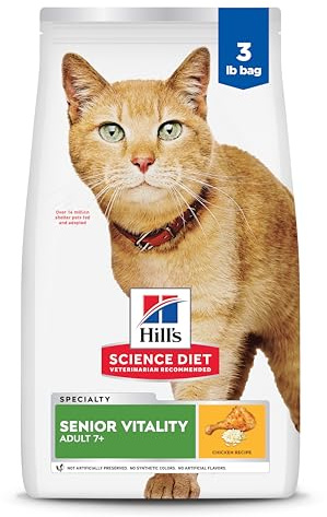 Hill's Science Diet Adult 7+ Senior Vitality Dry Cat Food, Chicken & Rice, 3 lb. Bag