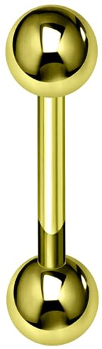 MONSTER PIERCING Piercing per lingua in acciaio chirurgico anodizzato dorato, calibro 14, lunghezza 12 mm, con sfera da 5 mm, Lega di acciaio