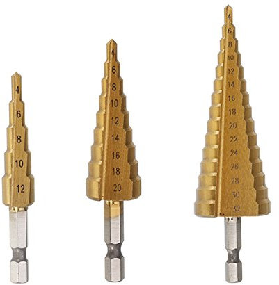 TuToy 3 Stück 1/4 Zoll Sechskantschaft Hss Titan Beschichtet Stufenbohrer Set 4-12/4-20/4-32Mm Im Beutel