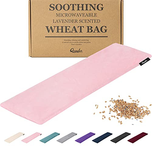 Qomfor - Cuscino termico in granuli per microonde - Rosa - Termoforo/cuscino riscaldante per microonde profumato alla lavanda - Impacco termico per collo e spalle