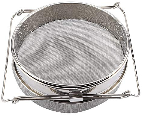 EVTSCAN Latest Big Stainless Steel Double Layer Honey Sieve,Strainer Honey Sieve,Strainer,Silver,Filter Set with Adjustable Arms,for Filter Out The Impurities of The Honey