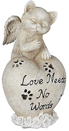 Relaxdays Grabschmuck für Katze, Andenken Tier, Grabstein Herz u. Katzenengel, Katzengedenkstein, wetterfest, Creme