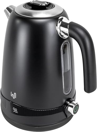 Impolio Retro Wasserkocher 1,7 L, mit Temperatureinstellung, Retro Vintage, Kettle Matt Schwarz, TÜV Rheinland GS Zertifiziert, 2200W, Wasserkessel mit Überhitzungsschutz