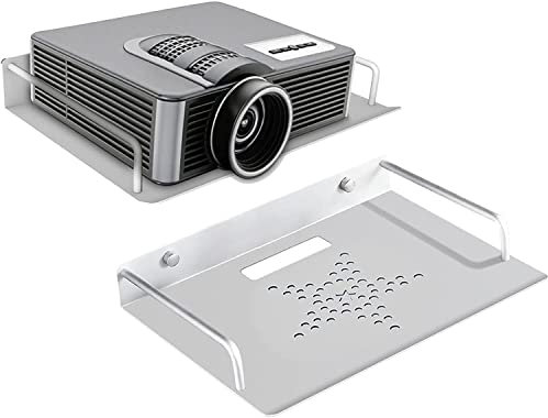 Drsn 2 Piezas Universal Mini Soporte de Pared, Bandeja de 26x20cm, aleación de Aluminio,Capacidad de Carga de 2kg para Reproductores Multimedia, Consolas de Juegos, Router,Mini proyectores y Sonidos