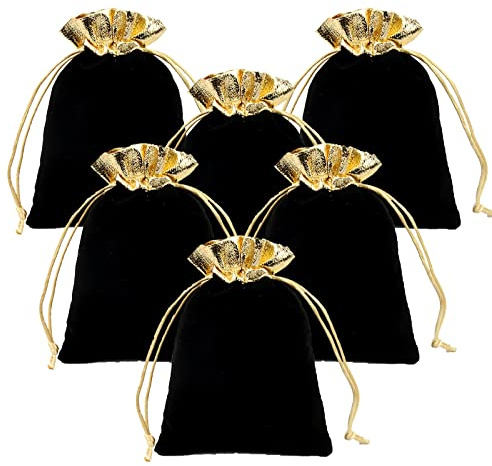 LIUCONGBD 30 Stück Samtbeutel Schmuckbeutel mit Goldsiegel, Klein Stoff Beutel Samtsäckchen, Samt Säckchen Geschenkbeutel für Schmuck Hochzeit Weihnachten Geburtstag Geschenk, 12 x 15cm (schwarz)
