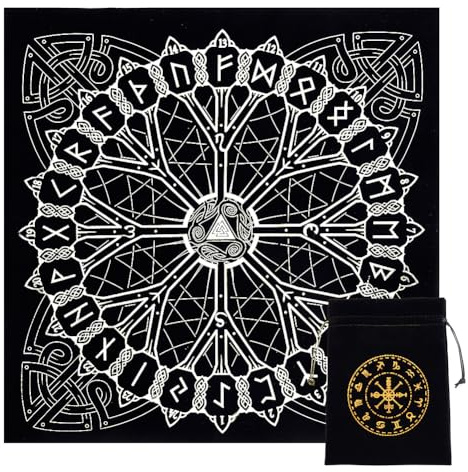 CREATCABIN Altar Cloth Viking Runes Celestial Constellation Tarot Deck Tapiz Espiritual Mantel Sagrado Astrología con Tarot Card Bag para Adivinación Brujería Pagan 19.49 x 19.49 Pulgada