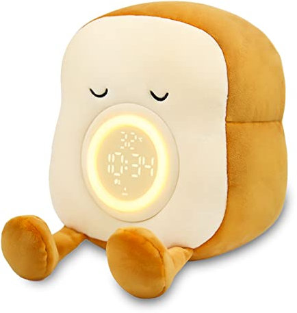 Aedcbaide Kids Alarm Clock, Night Light Lamp Cute Plush Toy Toast Sleep Training Alarm Clocks with Phone Holder, Rechargeable & Dimmable Wake Up Light For Room Decor (Toast)