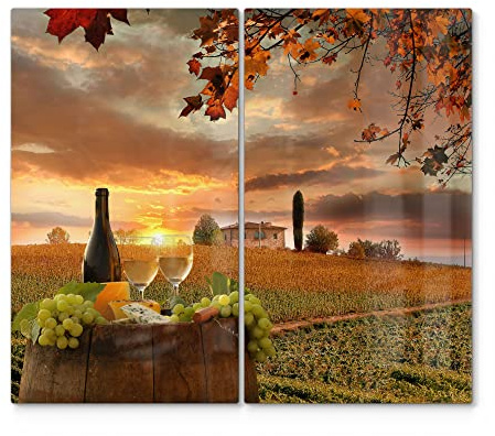 DEQORI Herdabdeckplatten Glas | 2er Set 60x52 cm | Motiv Fotocollage Weißwein | Ceranfeld Abdeckplatten in Küche | Herd-Abdeckungen universal | Glasplatten & Schneidebretter für Kochplatte