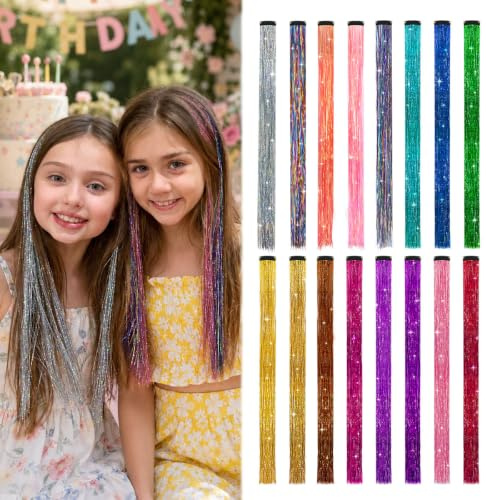 MYKURS Ciocche Capelli per Bambine Glitter Clips, Extension Bambina Capelli Colorati, 16 PCS