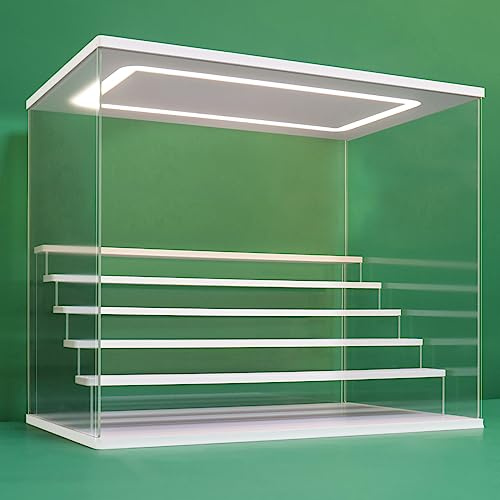 NONEMEY Vitrine pour Collection en Acrylique Transparente avec Éclairage LED Tricolore – Présentoir Anti-Poussière 2/3/4/5/6 Niveaux pour Figurines et Lego (Blanc, 6Tier-49x30x40cm)