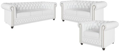 S-Style Möbel George Sofagarnitur 3 2 1 Polstergarnitur Chesterfield-Couchgarnitur Couch-Set für Wohnzimmer 3-Sitzer Sofa Mit Schlaffunktion 203x86x72cm 2-Sitzer Sofa 148x86x72cm Sessel 94x86x72cm