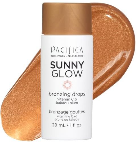 Pacifica Sunny Glow Liquid Face Bronzer Drops - Face Makeup Bronzing For Face & Cheeks for Instant Sun-Kissed Glow - Vitamin C & Glycolic Acid Infused Liquid Bronzer Illuminating Highlighting Clean