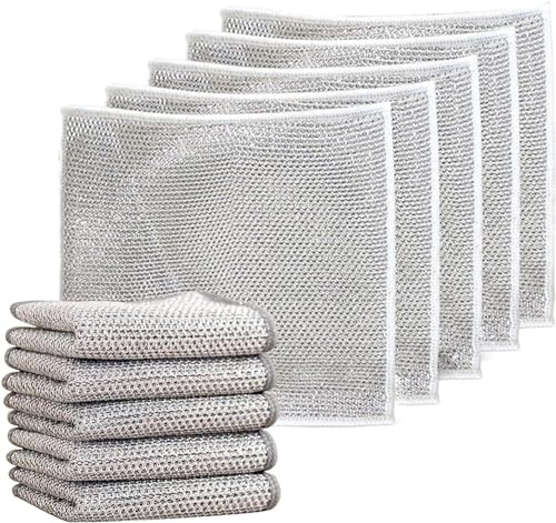 MOFIC Mehrzweck-Draht-Geschirrtücher, 10 Stück, Silber, Nylon, Polyester, 20 x 20 cm, Fusselfrei, Verschleißfest
