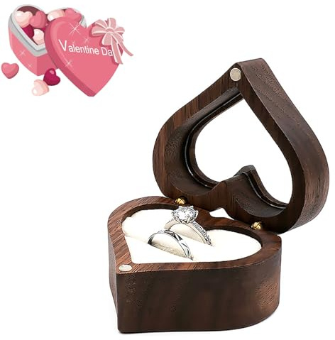 JYCMMFC Wooden Ring Box, Personalized Ring Box Mini Engagement Ring Holder Box, Heart-shaped Wedding Ring Box for Ring, Elegant and Retro Ring Holder Box for Wedding Ceremony Christmas Gift