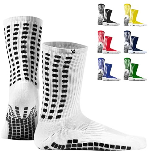 LUX Sports Dual Grip Socks - White, Men's US 6-11.5, Women's US 4-6 - Anti-Slip Traction for Soccer Grip Socks - Moisture-Wicking Cotton Blend Under Football Boots - 360° Arch Support for Soccer Gear