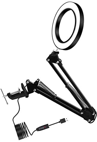 UPKOCH Schreibtischlampe Led-lupenleuchte Mit Ausziehbarem Arm Und Lupe Tischlampe Für Schweißarbeiten Lesen Basteln Schwarz Metallclip Farbtemperaturen Helligkeitsstufen