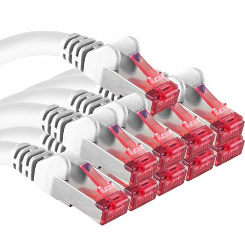 Cat6 nätverkskabel 10 x 1 m CAT6 – avskärmning SFTP – CAT.6 RJ45 patchkabel Ethernet-kabel DSL LAN router switch modem patchpanel – vit – 10 stycken
