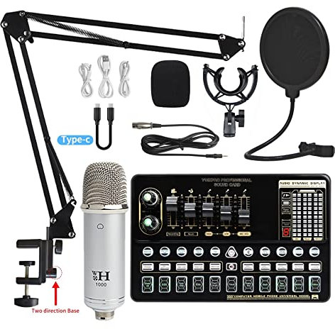Podcast Equipment Bundle Scheda audio in diretta V10 Set di schede audio Set microfono cellulare scheda audio set completo di attrezzature for schede audio Per lo studio di registrazione DJ(Color:11)