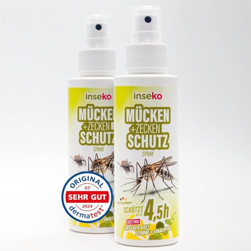 inseko 2x Mücken- und Zeckenschutz Spray 100ml – DEET frei - Insektenschutz für Haut & Kleidung – Anti Mückenspray & Zeckenspray – Ideal für Outdoor, Camping & Tropenreisen – Made in Germany
