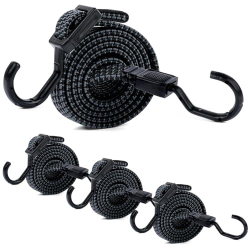 AiQInu Elastici con Ganci Pezzi, 100cm Regolabile Corde Elastiche con Gancio, Elastico con Gancio 1M per Campeggio, Bagagli e Viaggi (Nero)