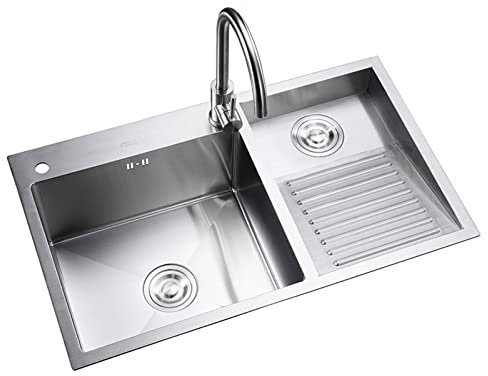 LAMEDOAT Lavadero para Balcón Fregadero para Lavandería De Un Tanque De Acero Inoxidable con Tabla De Lavar Fregadero De Patio Engrosado Integrado De 4 Mm (Color: Plata (L), Tamaño: 70 * 48 * 22 Cm)