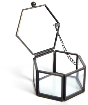 Manqyi Geometrische Ringschatulle, Geometrisches Glas Box (black)