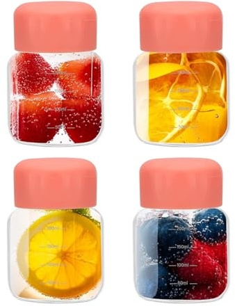 PATIKIL Petits Bouteilles en Verre pour Jus avec Couvercles, 4 Pièces 10 Onces (300 ml) Bouteille D'Eau en Verre Étanche Bouteilles Mignonnes pour Boire Des Shots, Rose