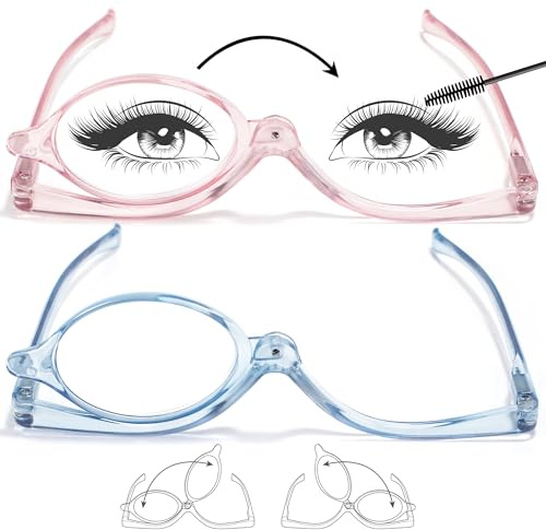 EYEGUARD 2 Pack Makeup Reading Glasses for Women Spring Hinge Make Up Glasses Magnifying Flip Down Cosmetic Readers 2.50