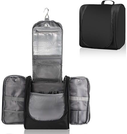 Zikenis Trousse de Toilette Voyage, Trousse Maquillage avec Crochet, Sac Cosmétique, Trousse Toilettepour Homme Et Femme, Imperméable, Tissu Oxford, pour Voyages, Voyage d'affaires, Camping