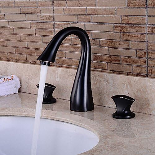IUokLU Waschbeckenarmaturen fürs Bad Wasserhahn Waschtischarmatur Schwarz Antikes Waschbecken Dreiloch-Wasserhahn Unterbauwaschbecken Doppel-Doppel-Offen-Heiß-，Einfarbig