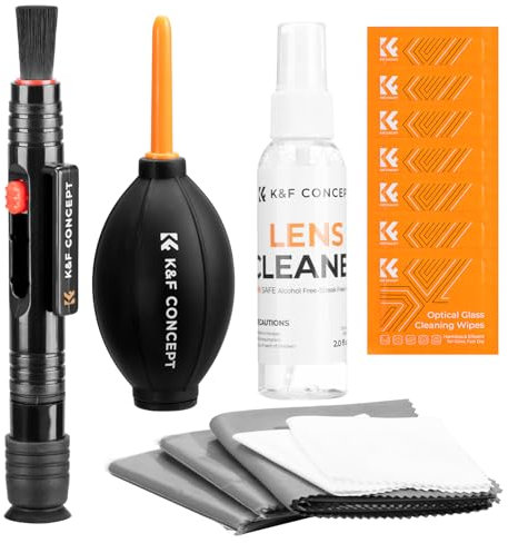 K&F CONCEPT 15-in-1 Camera Lens Cleaning Kit with Air Blowing, Cleaning Wipes*6, 60ml Cleaning Cloths Liquid, cleaning cloth*5, Lens Pen, Cleaning Brush for DSLR Camera Lens Filter Cell Phones