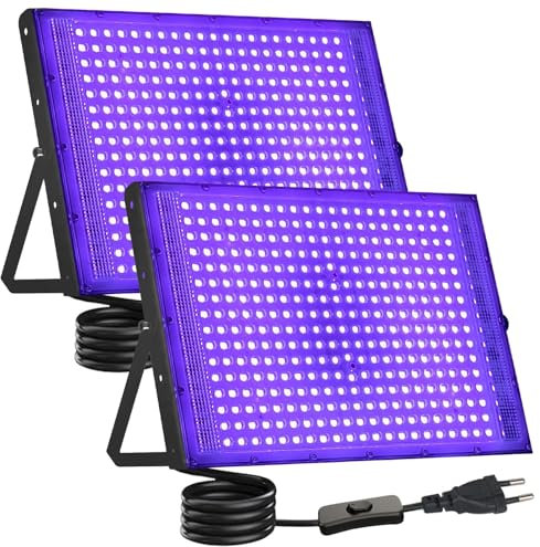 CREATESTAR Lumière Noire LED 300W lot de 2, Projecteur lumière noire UV, étanche IP66 Projecteur UV LED pour fête lumineuse Affiche fluorescente Bar Disco Halloween éclairage de scène