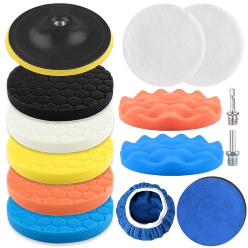 YnewL 12 Stück 150mm Polierpad Set, Waben Polieren Schwämme, Auto Polierpads, Polierset Polierschwamm, für Exzenter Poliermaschine Schleifmaschine