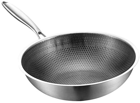 FUNNETOYU Sartén Wok De Acero Inoxidable Antiadherente Panal Para Cocina Gas y Estufa Eléctrica Resistente y Fácil De Limpiar Multifuncional Para Verduras y Mariscos
