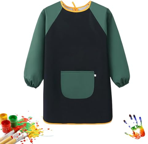 IWTBNOA Kinder Malkittel, Kinderschürze mit Ärmel, Wasserdicht Malschürze Kunst Kittel für Kinder 7~11 Jahre Größe XL(Körpergröße 120~140cm), Bastelschürze Ideal für Schule Malen Backen